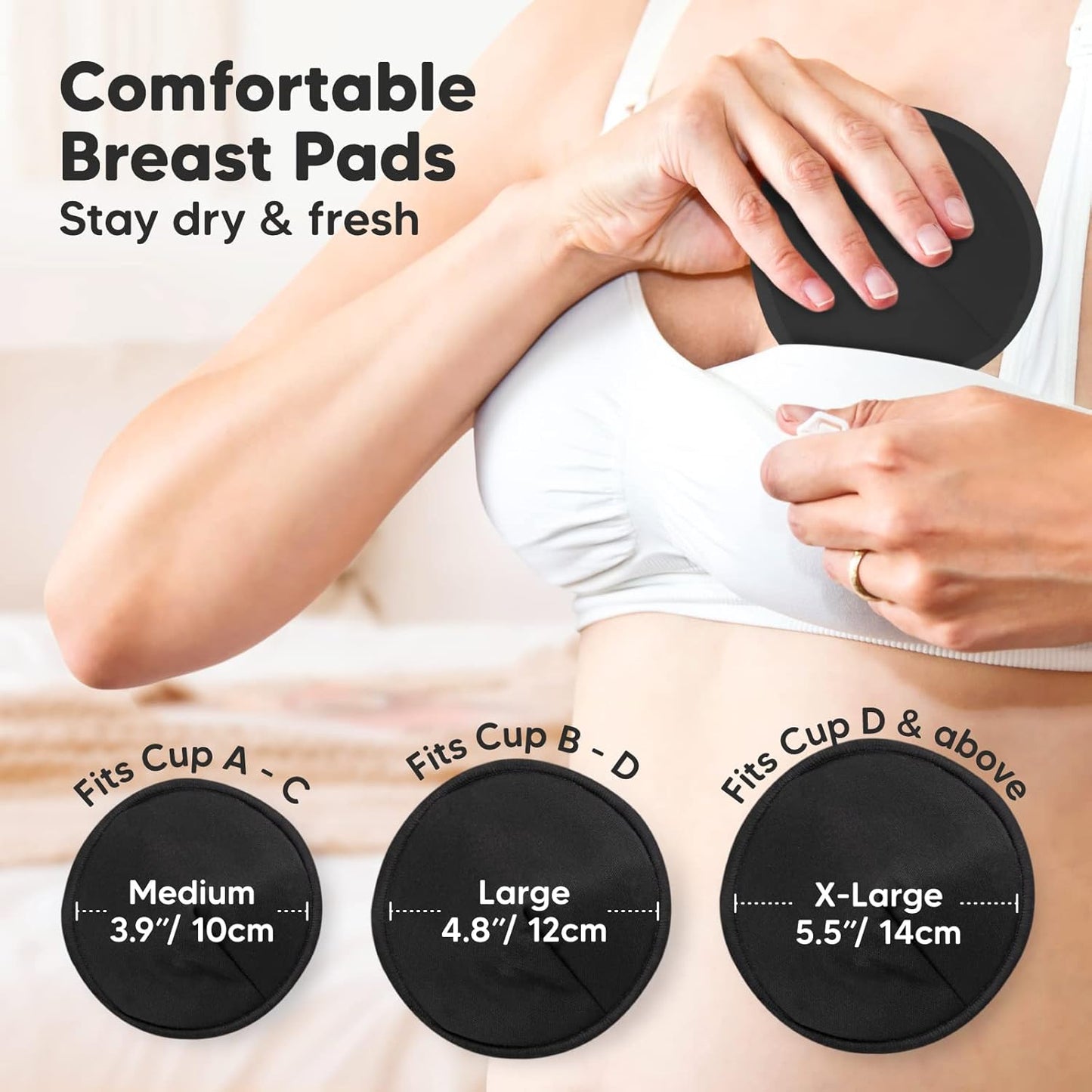Organic Nursing Pads - 14 Washable Viscose Derived from Bamboo Breastfeeding Pads, Wash Bag, Reusable Breast Pads for Breastfeeding, Nipple Pads for Breastfeeding Essentials(Midnight Black, L 4.8")