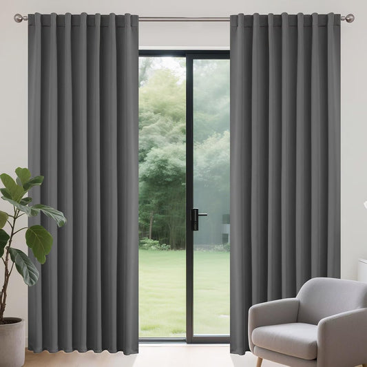 Joydeco 90 Inch Blackout Curtains for Bedroom, Thermal Insulated Black Out Curtains, Room Darkening Drapes for Living Room Window Rod Pocket Back Tab (W37 x L90 Inch, Light Grey)