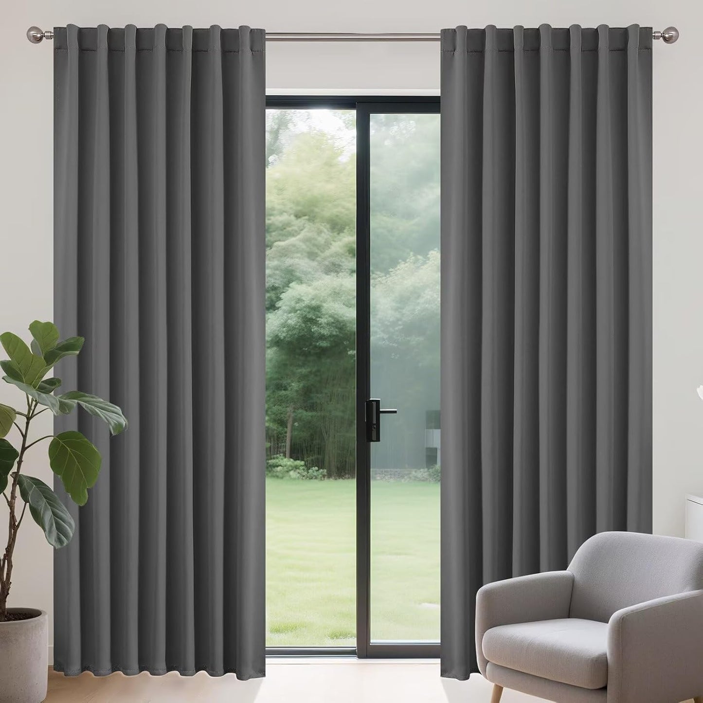 Joydeco Blackout Curtains 96 Inches Long, Thermal Insulated Black Out Curtains 2 Panels Set for Bedroom, Room Darkening Drapes for Living Room Window (W37 x L96 Inch, Light Grey)