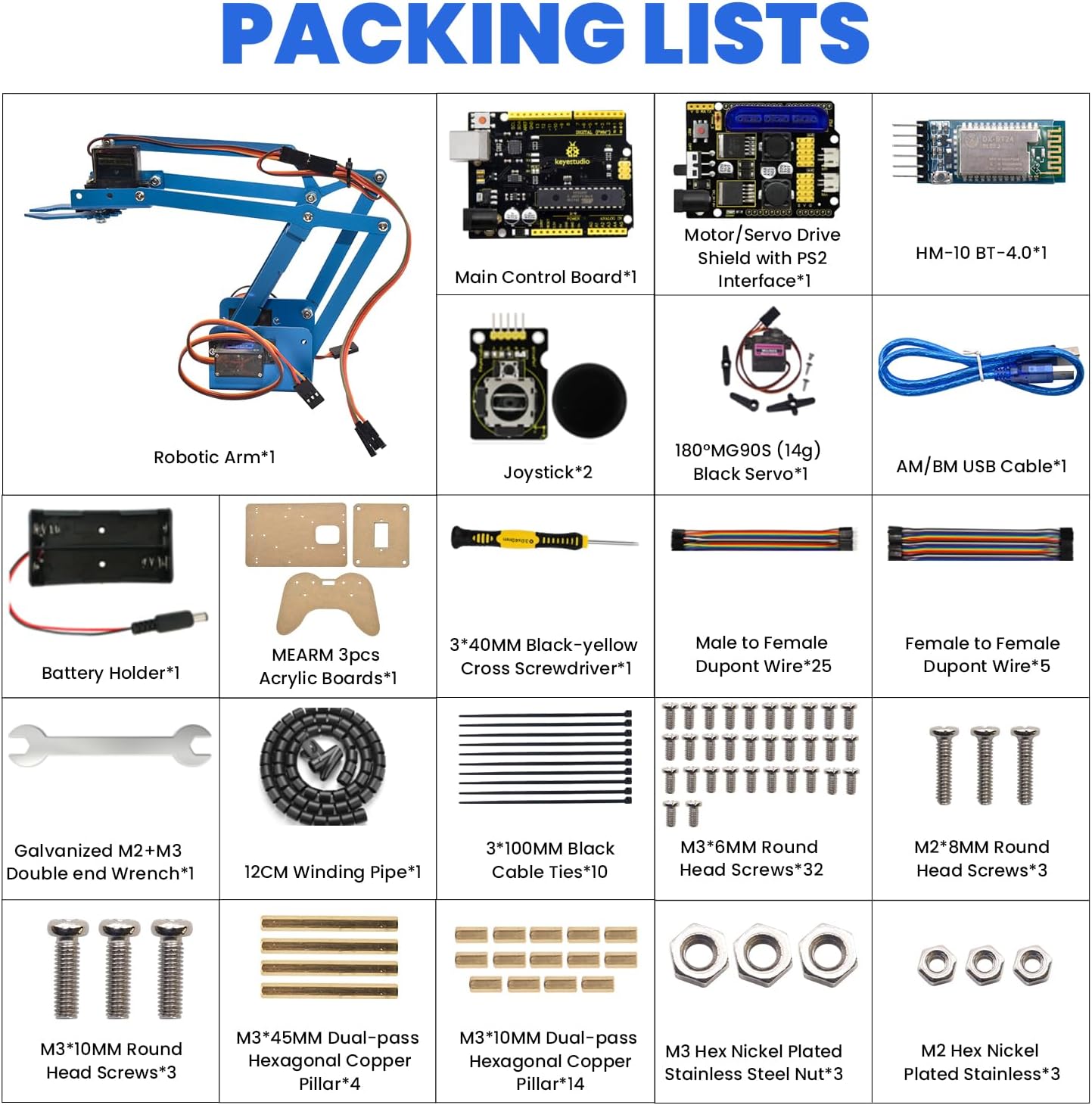 KEYESTUDIO Robot Arm Starter Kit for Arduino,4DOF Electronic Coding Robotics Arm DIY Set for Kids Adults to Learn Robotics,Support PS2 Joypad Control,Remote Control by Android/iOS APP