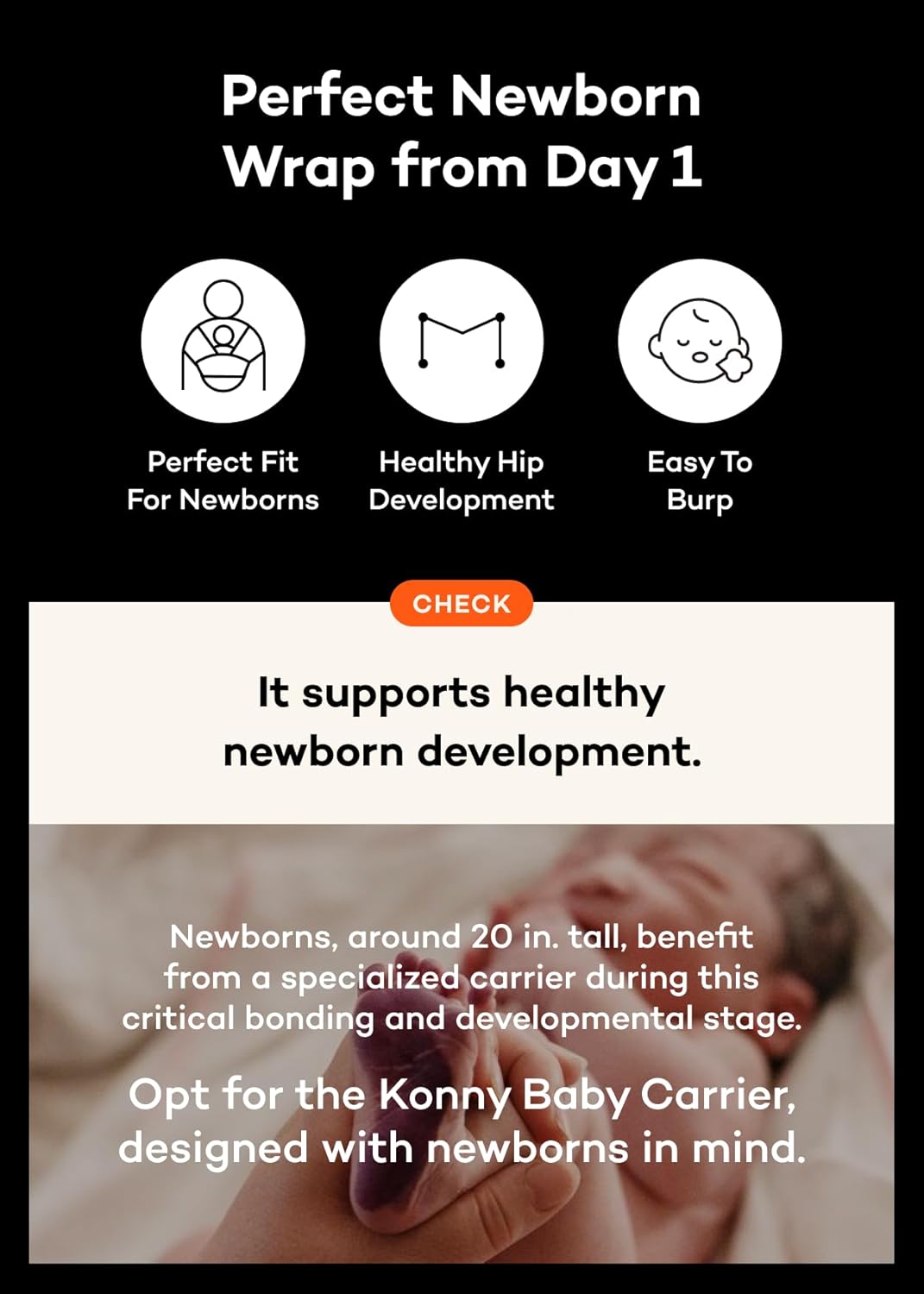 Konny Baby Carrier Flex AirMesh with Head Support- Adjustable, Easy to Wear Baby Wrap Sling, Perfect for Newborn Babies Essentials up to 44 lbs (M-4XL) -Charcoal