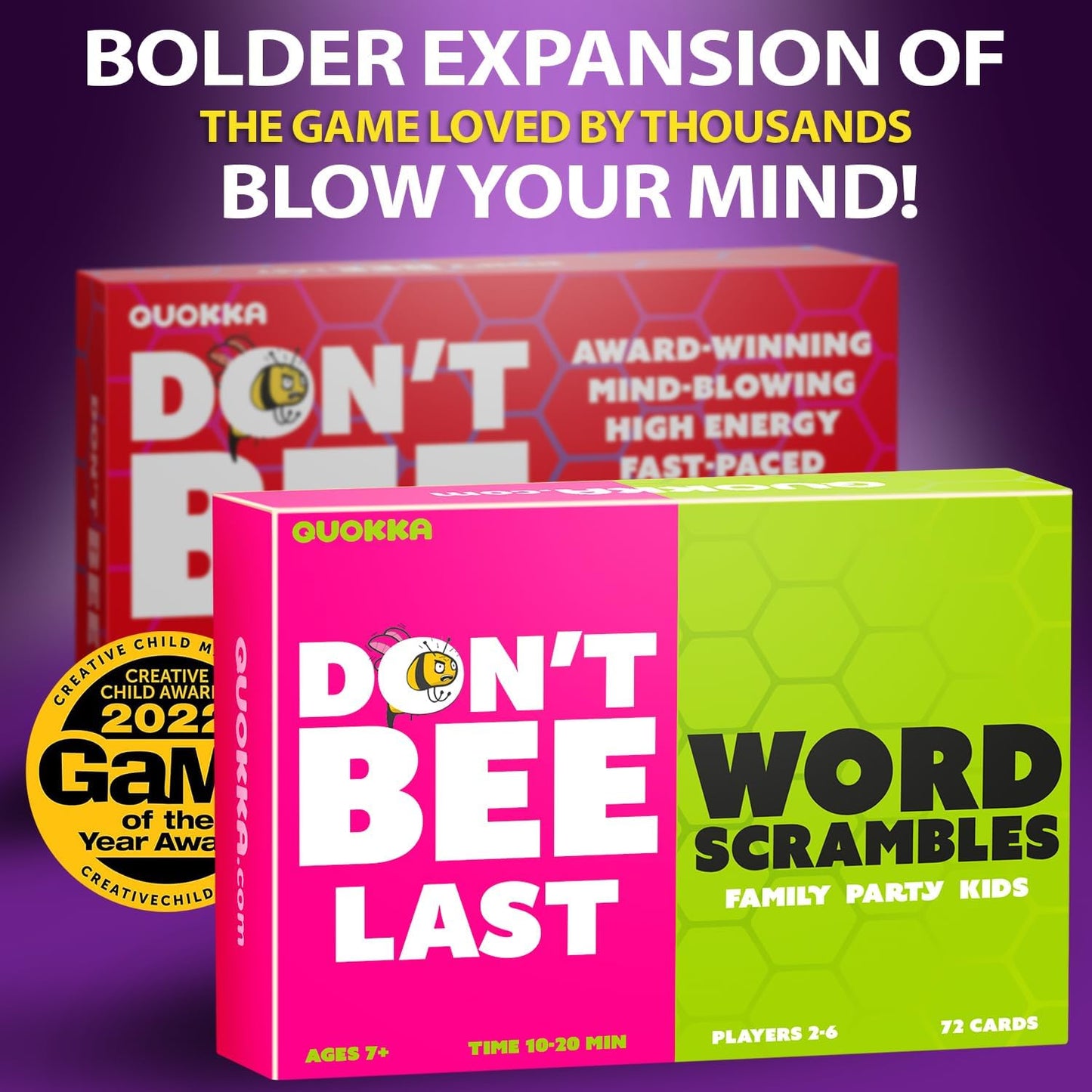 QUOKKA Family Word Games for Adults and Kids - Guess-in-Seconds Fun Spelling Slap Card Game for 2-6 Players - Hilarious Board Game for Family Night Ages 7+ to Make Your Brain Go Bananas