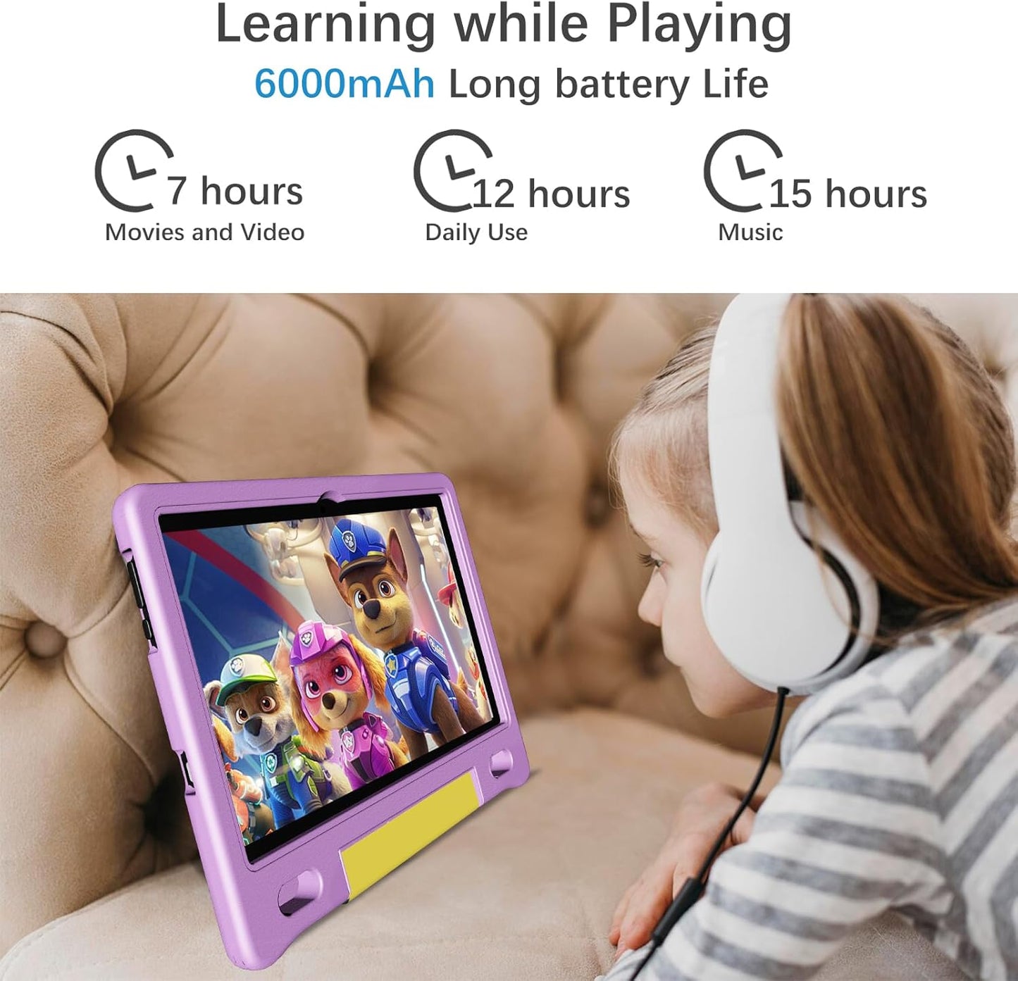 Kids Tablet with Strap, Android 14 Tablet for Kids 10 inch, Toddler Tablets Octa-Core 64GB 1TB Expandable, Children's Tablets with Case, Bluetooth WiFi Parental Control Dual