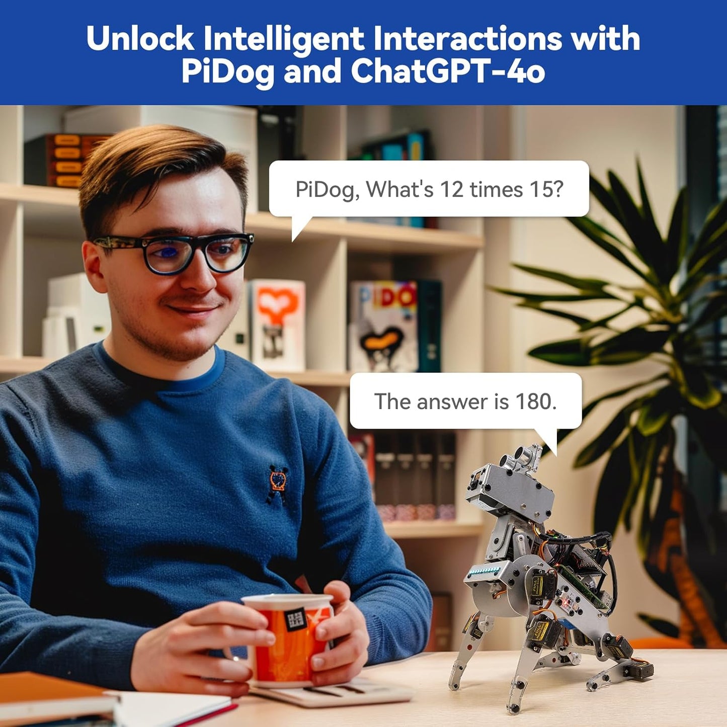 SunFounder PiDog AI Robot Dog Kit for Raspberry Pi 5/4/3B+/3B/Zero 2W, ChatGPT-4o Enabled with Voice Command & Video Recognition, App Control, FPV, 12 Servos, Gyroscope, Camera, Mic (RPI NOT Included)