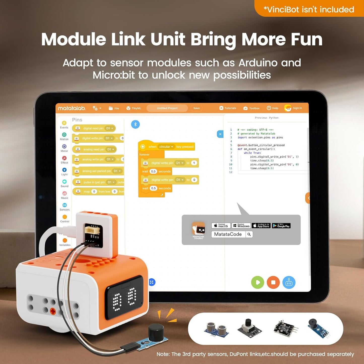 Inventor Kit for VinciBot Coding Robot, Electronic STEM Kit with programmable Module to Learn Programmable Electronic Projects for School Classroom Kids Ages 8+