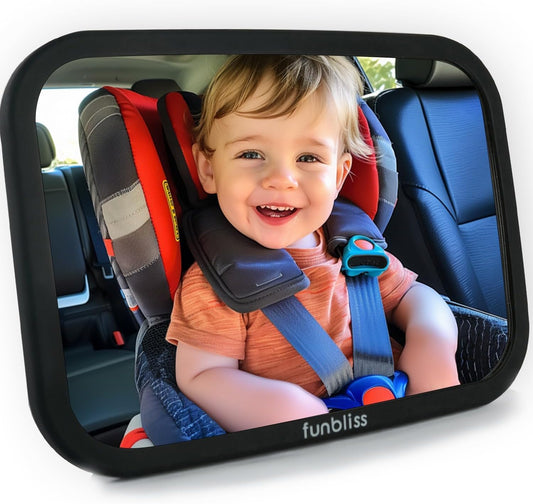 Funbliss Baby Car Mirror for Rear Facing Seat,360° Rotation, Safety Certified Shatterproof Acrylic Glass, Clear Wide View,Infant Mirror for Car Seat Rear Facing