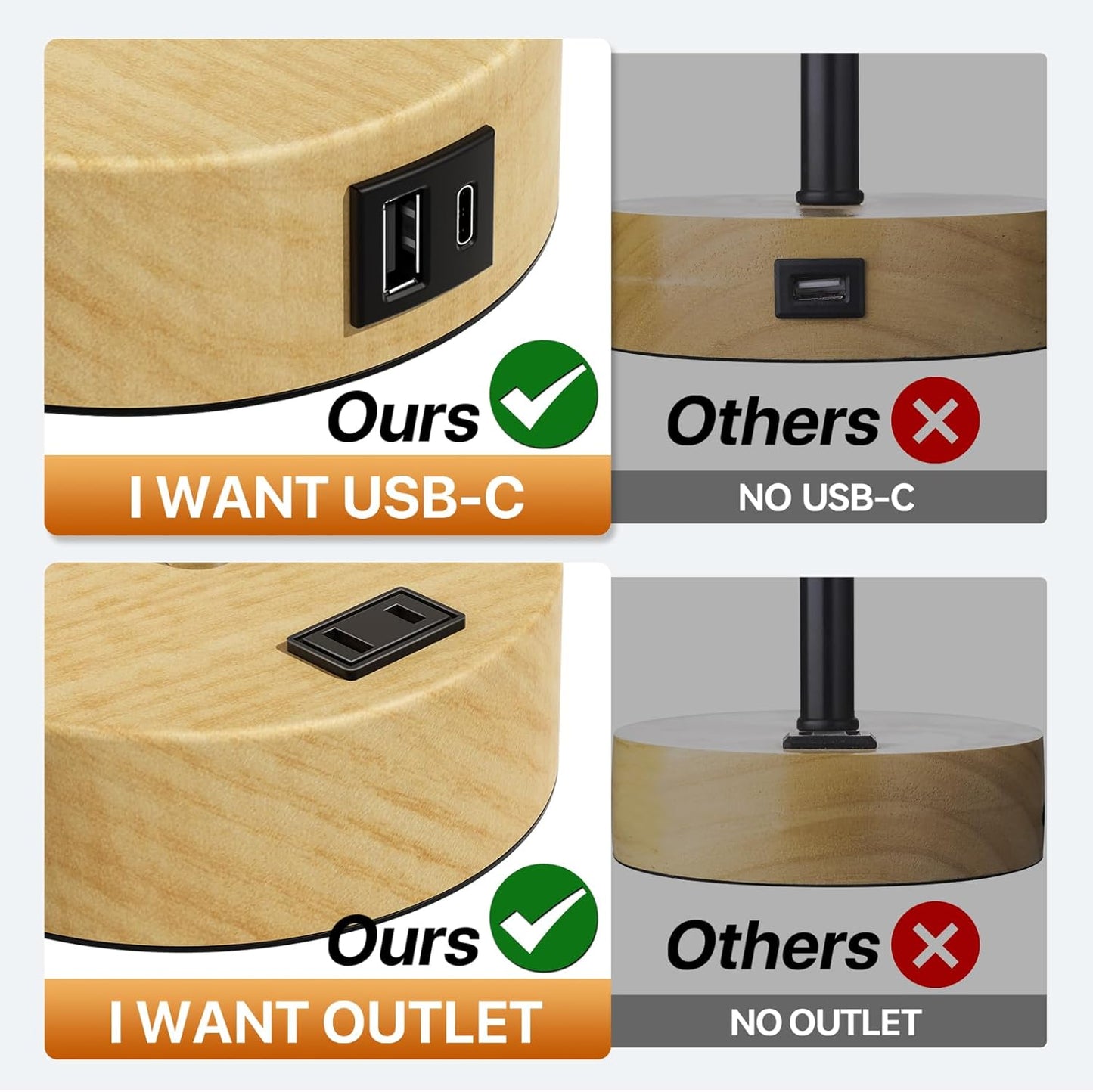 KPQ Small Bedside Lamp Touch Control Table Lamp with USB A+C Charging Ports & AC Outlet 3-Way Dimmable Nightstand Lamp with Linen Fabric Shade for Bedroom Living Room