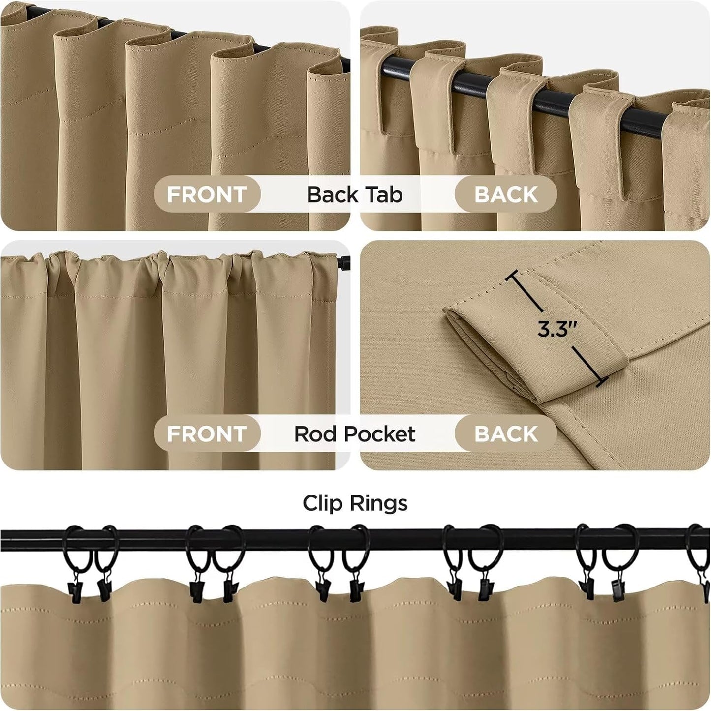 Joydeco White Blackout Curtains 96 Inches Long for Bedroom, Curtains 96 Inch Length 2 Panels Set, Room Darkening Curtains & Drapes for Living Room Window (W52 x L96 Inch, Beige)