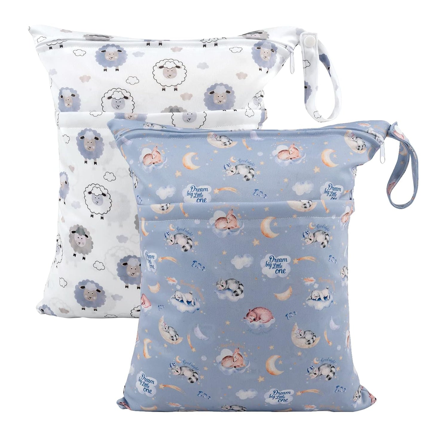 ALVABABY 2pcs Cloth Diaper Wet Dry Bags Waterproof Reusable with Two Zippered Pockets Travel Beach Pool Daycare Soiled Baby Items Yoga Gym Bag for Swimsuits or Wet Clothes LZD2122