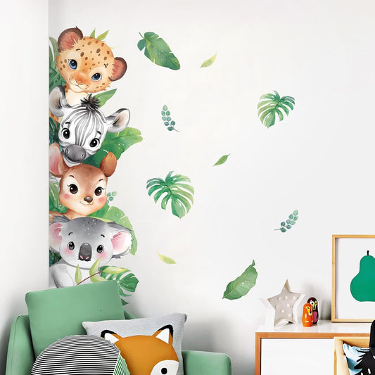 Tanlaby Jungle Animals Wall Stickers Woodland Animal Wall Decals Leopard Deer Zebra Safari Peel and Stick Art Decor for Baby Nursery Kids Bedroom Playroom Daycare Kindergarten