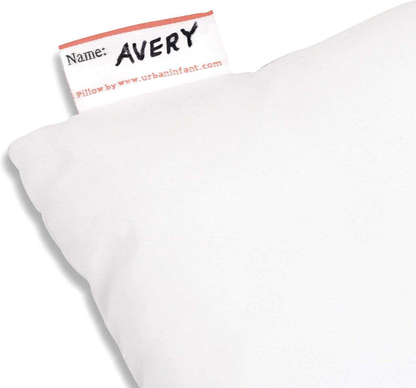Pipsqueak Small | Tiny | Mini Pillow with Name Tag - 11in x 7in x 2.5in - Machine Washable - White Pillow with Olive Case