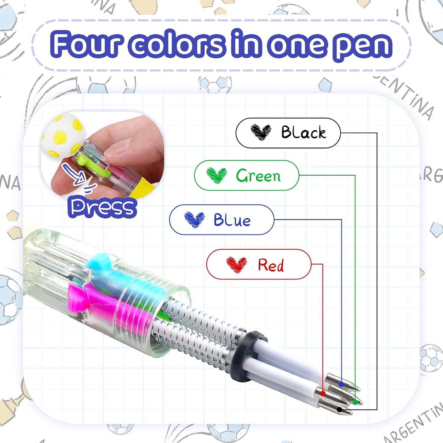 30Pcs Mini Multicolor Pens in One 4-in-1 Cute Pens Bulk for Kids, Ballpoint Pen for Birthdays and Children's Parties, Fun Gifts Assorted Ink Kawaii Pen(Soccer)