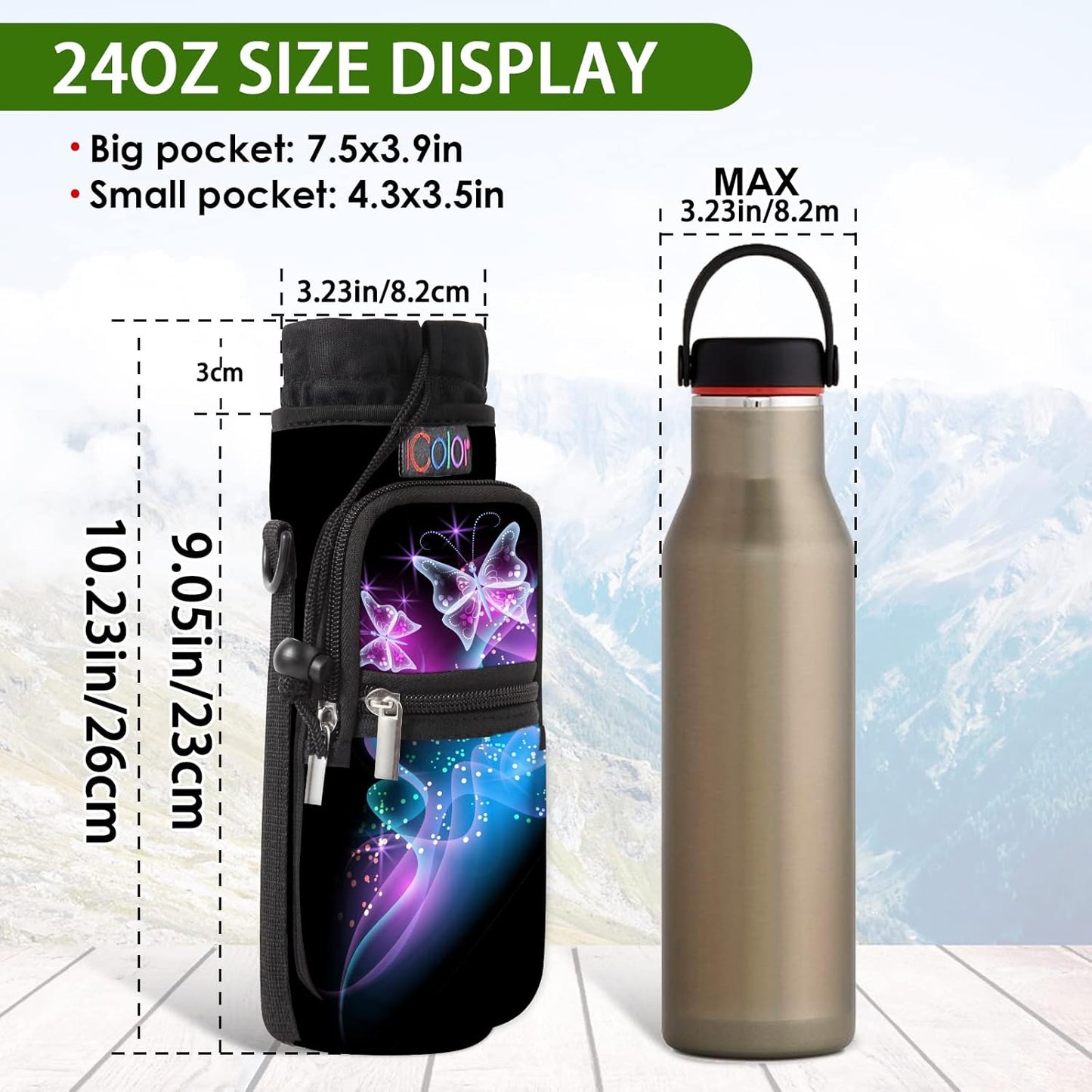 icolor Water Bottle Carrier Bag with Strap 25/32/40 oz Crossbody Bottle Holder with Phone Pocket Sling Sleeve Insulated Neoprene Water Bottle Pouch for Walking Travelling