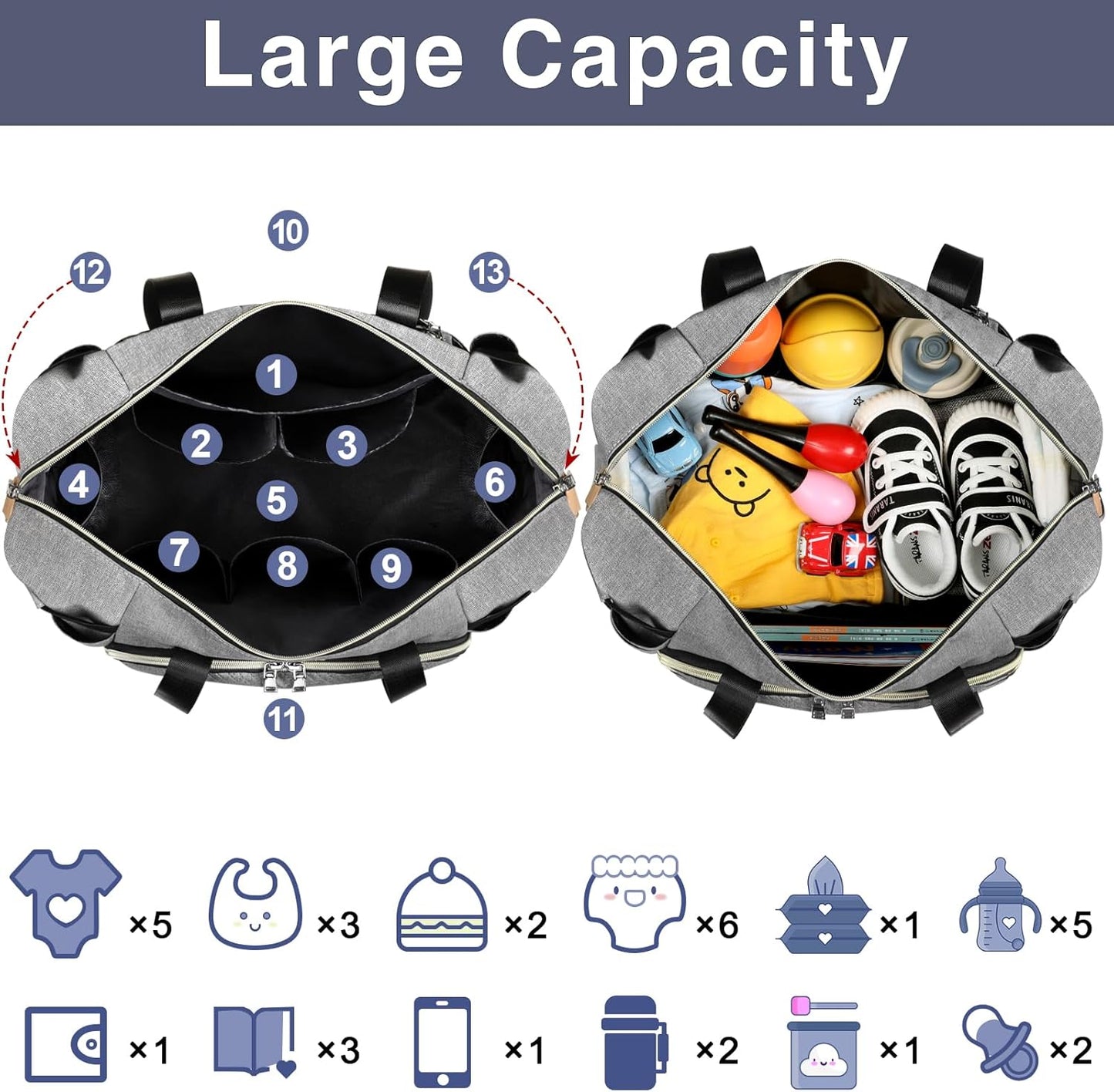 ITIEZY Diaper Bag Tote for Baby - Large Mommy Bag with Portable Changing Pad Pacifier Case, Hospital Bags Travel Baby Bag