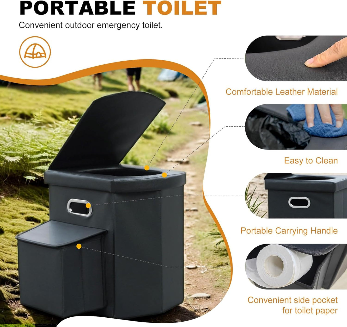 Upgrade XL Portable Toilet for Adults, Extra Large Portable Travel Floding Toilet, Camping Tall Toilets with Lid for Adults and Kids Compact Potty for Car,Hiking,Beach and Camping