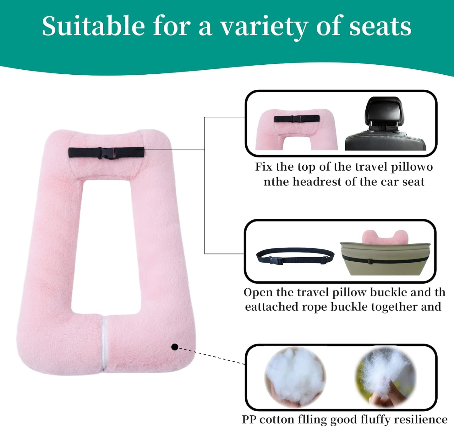 Travel Pillow Upgraded Version of Aircraft Travel Neck Pillow with Storage Bag, Sleep Pillows for Travel by Train, Car, or Plane, Supporting The Head and Body, Travel Pillow for Kids Pink