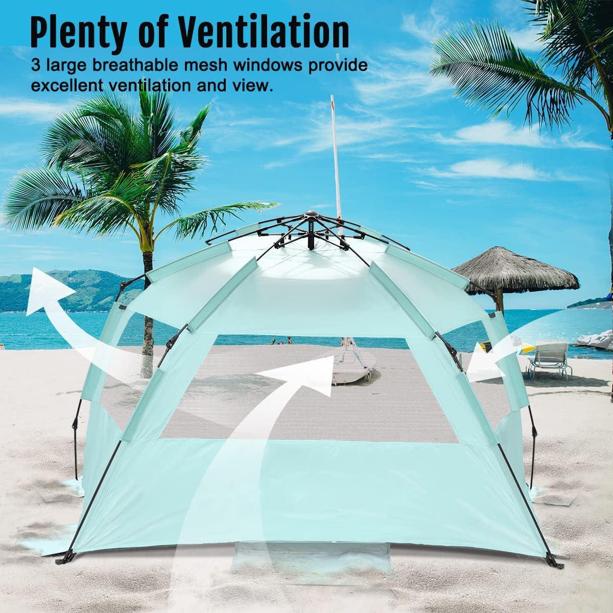 WhiteFang Deluxe Pop Up Beach Tent Sun Shade Shelter for 3-4/5-6 Person, UV Protection, Extendable Floor with 3 Ventilating Windows Plus Carrying Bag, Stakes, and Guy Lines