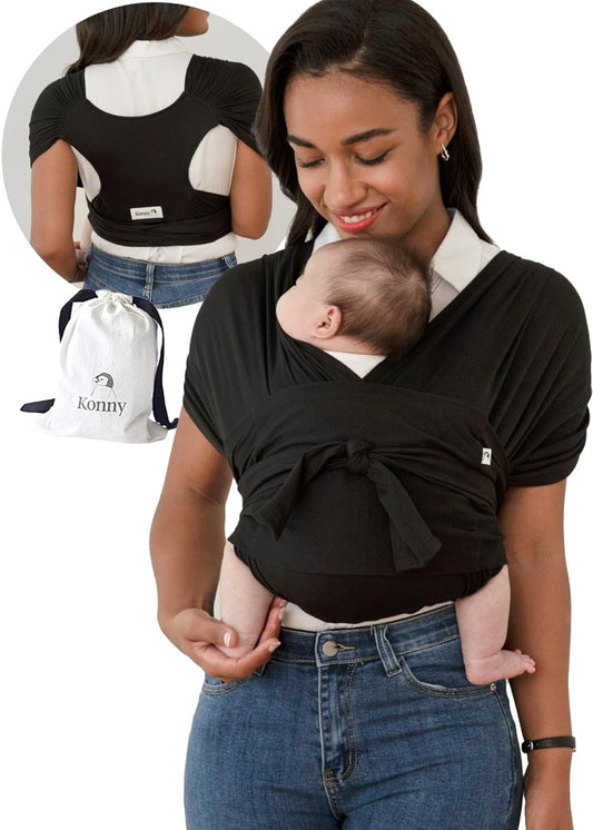 Konny Baby Carrier Flex SoftBreeze with Head Support - Adjustable, Easy to Wear Baby Wrap Sling, Perfect for Newborn Babies Essentials up to 44 lbs (M-4XL) - Black