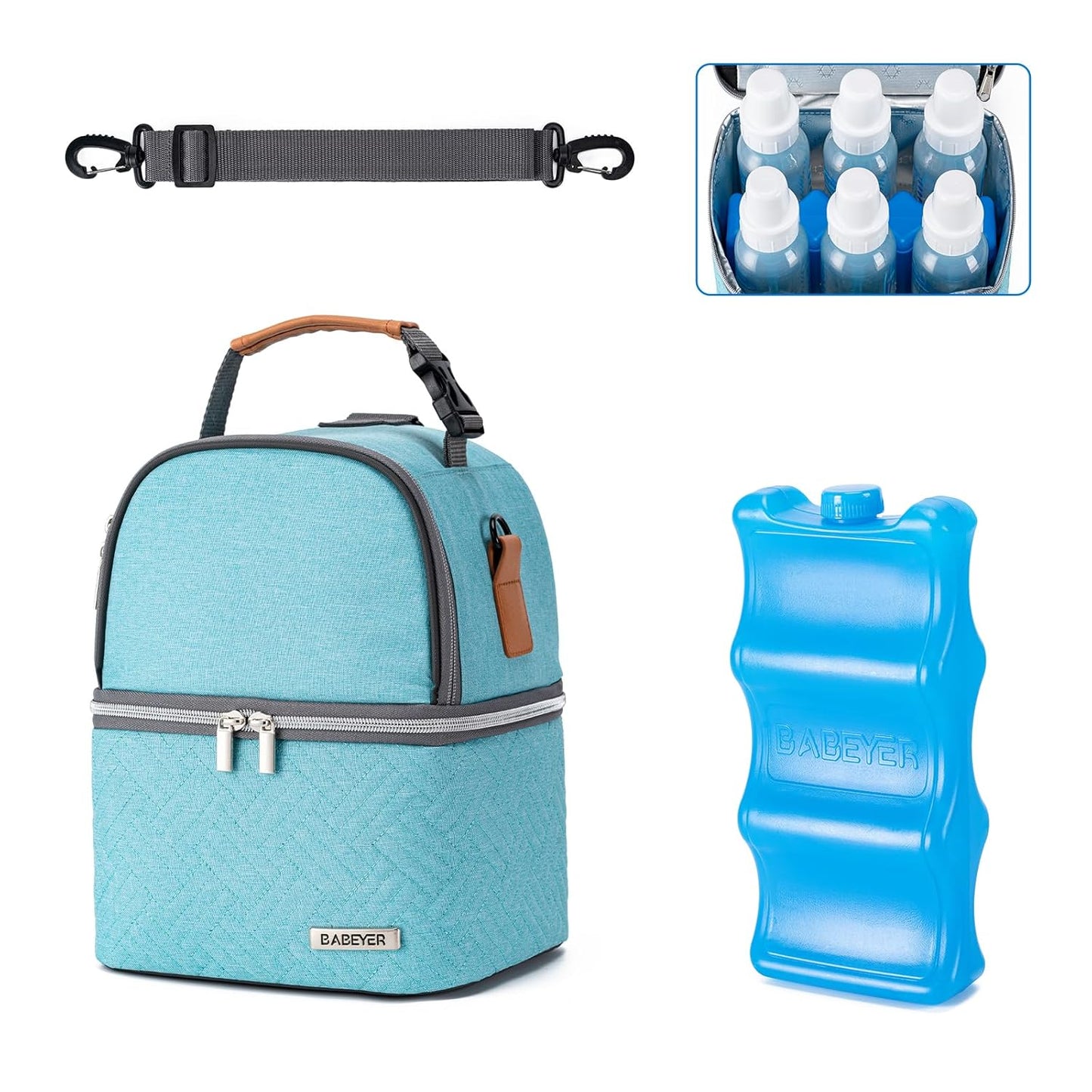 Breastmilk Cooler Bag with Ice Pack Fits 6 Baby Bottles up to 9 Ounce, Breast Milk Pump Cooler Bag with Shoulder Strap for Nursing Mom Daycare, Work, Travel- Lake Green