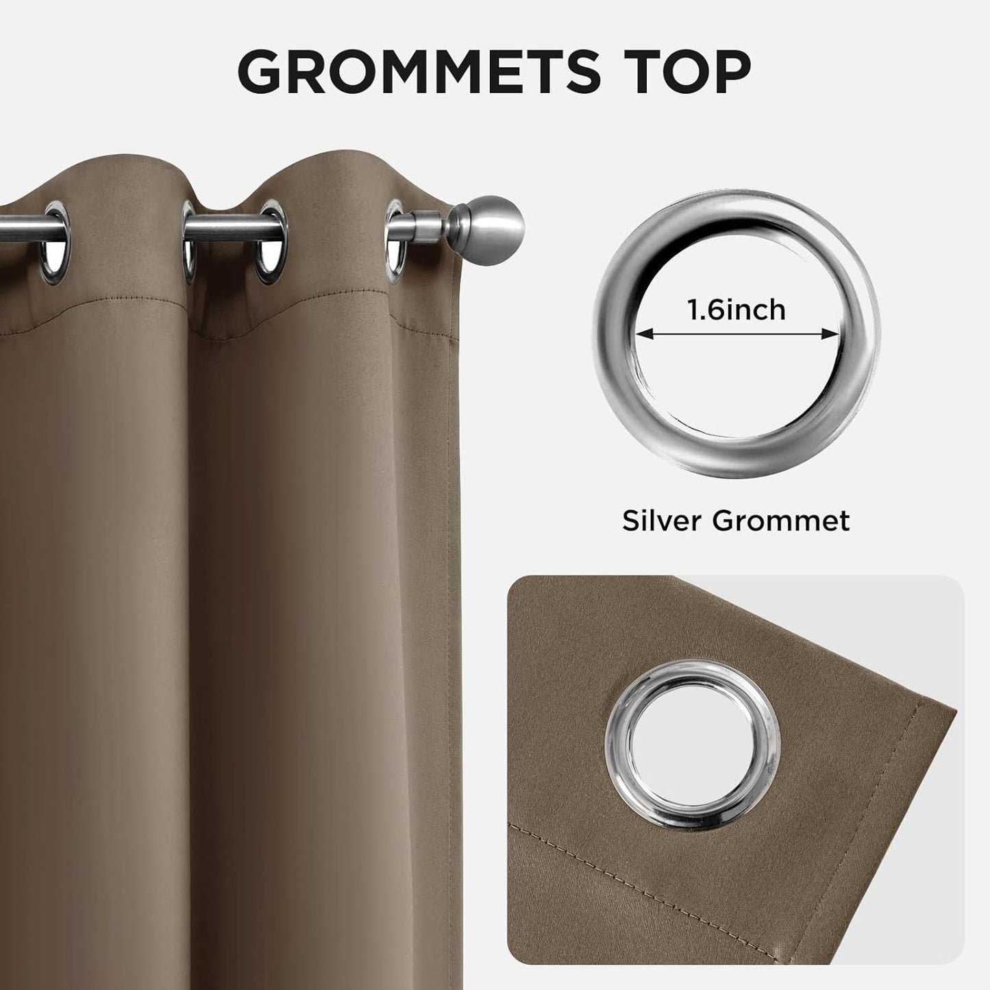 Joydeco Blackout Curtains 54 Inch Length 2 Panels Set, Thermal Insulated Long Curtains& Drapes 2 Burg, Room Darkening Grommet Drapes for Living Room Bedroom Window (W52 x L54 Inch, Khaki)