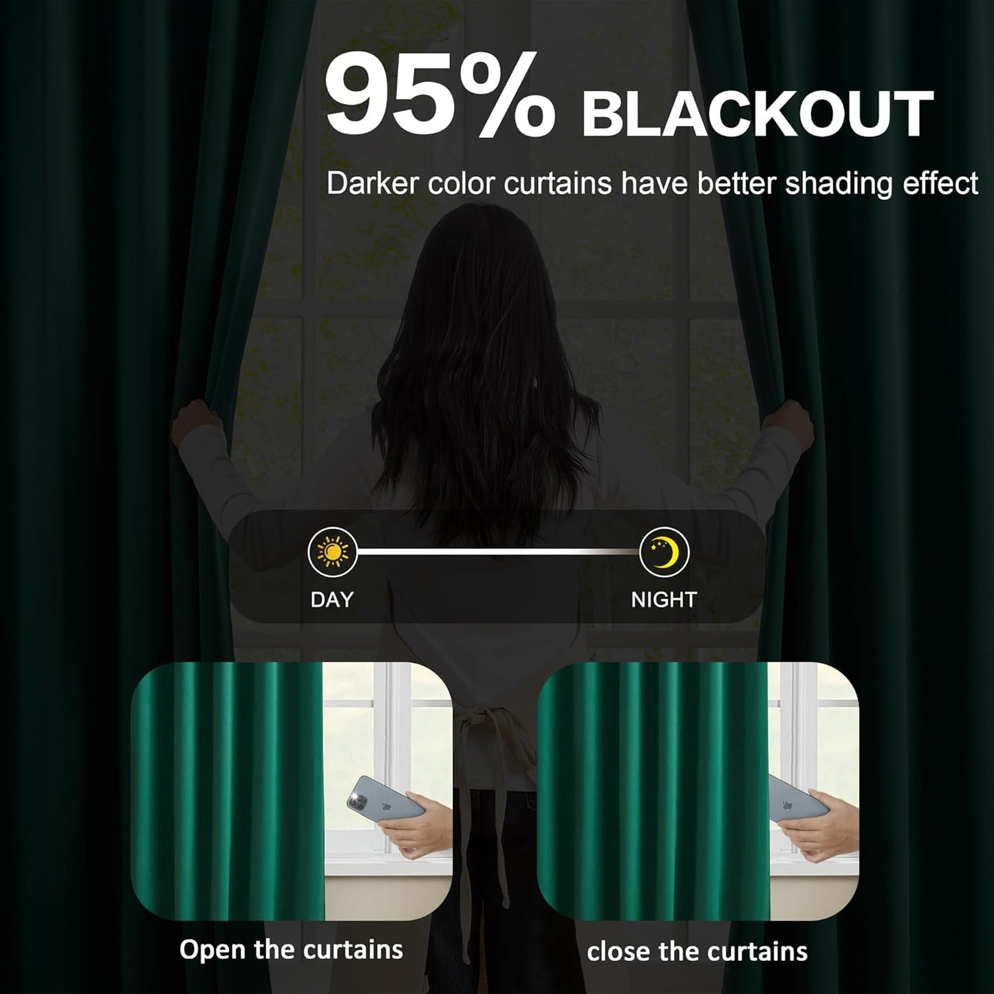 KEQIAOSUOCAI Hunter Green Blackout Curtains with Pinch Pleat, Dark Emarald Green Room Darkening Curtain 84 Inches Long, Thermal Insulated Window Treatment with Hooks 40x84-2PCs