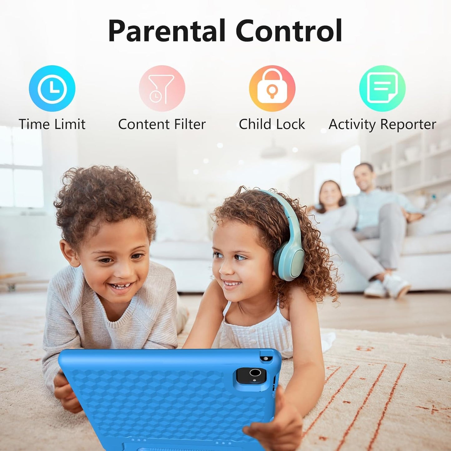 JREN Tablet for Kids｜10 Inch Kids Tablet Android 14｜Octa-core｜64GB｜WiFi ｜Bluetooth｜Parental Control｜Children Content｜Children Toddler Blue