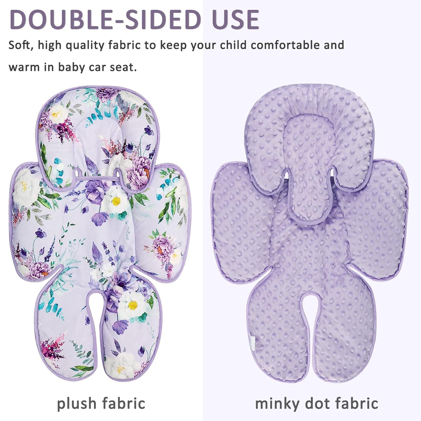 2 in 1 Infant Car Seat Insert, Car Seat Head Support Baby Girls Boys, Soft Newborn Carseat Insert Cushion, Perfect for Carseats, Strollers, Swings (Purple Flower)