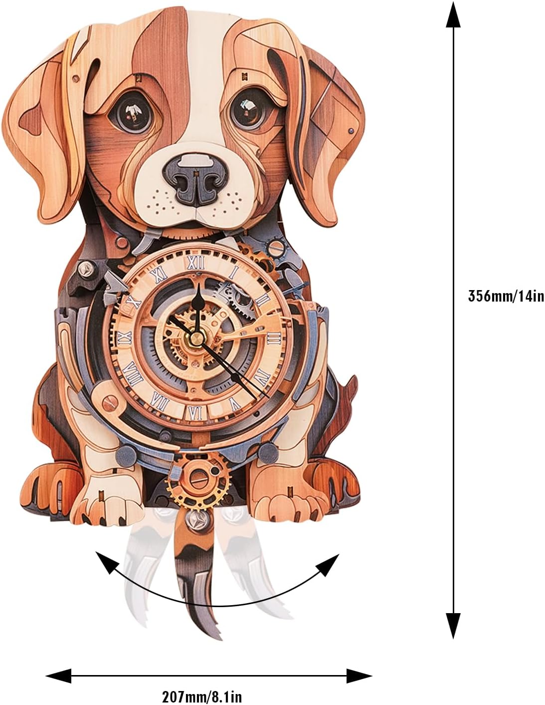 Cutywood 3D Puzzles for Adults Clock-Beagle Design Model Kit-Mechanical DIY Pendulum Clock with Roman Numerals-Desk Home Office Decor Personalized Gift for DIY Lovers