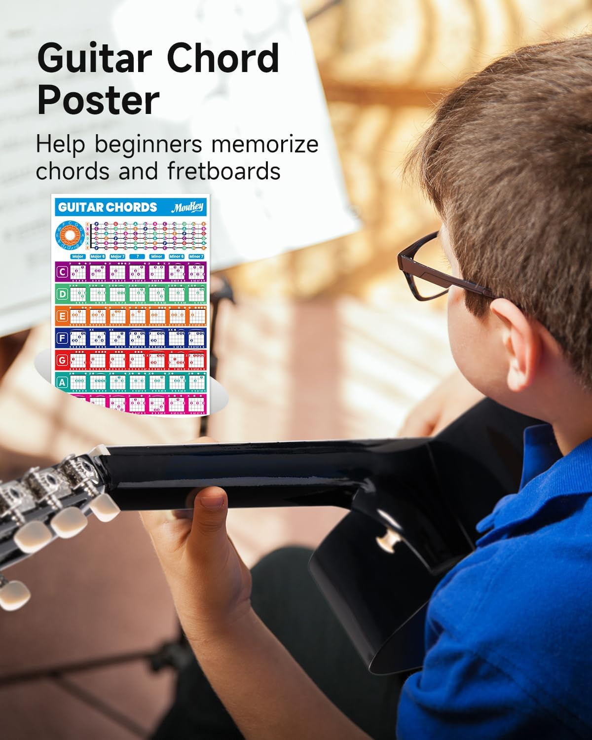 Moukey 38" Acoustic Guitar for Beginners Kids Youth Adult Dreadnought Guitarra Acustica Kit with Chord Poster, Gig Bag, Tuner, Picks, Nylon Strings, Capo, Strap - Black