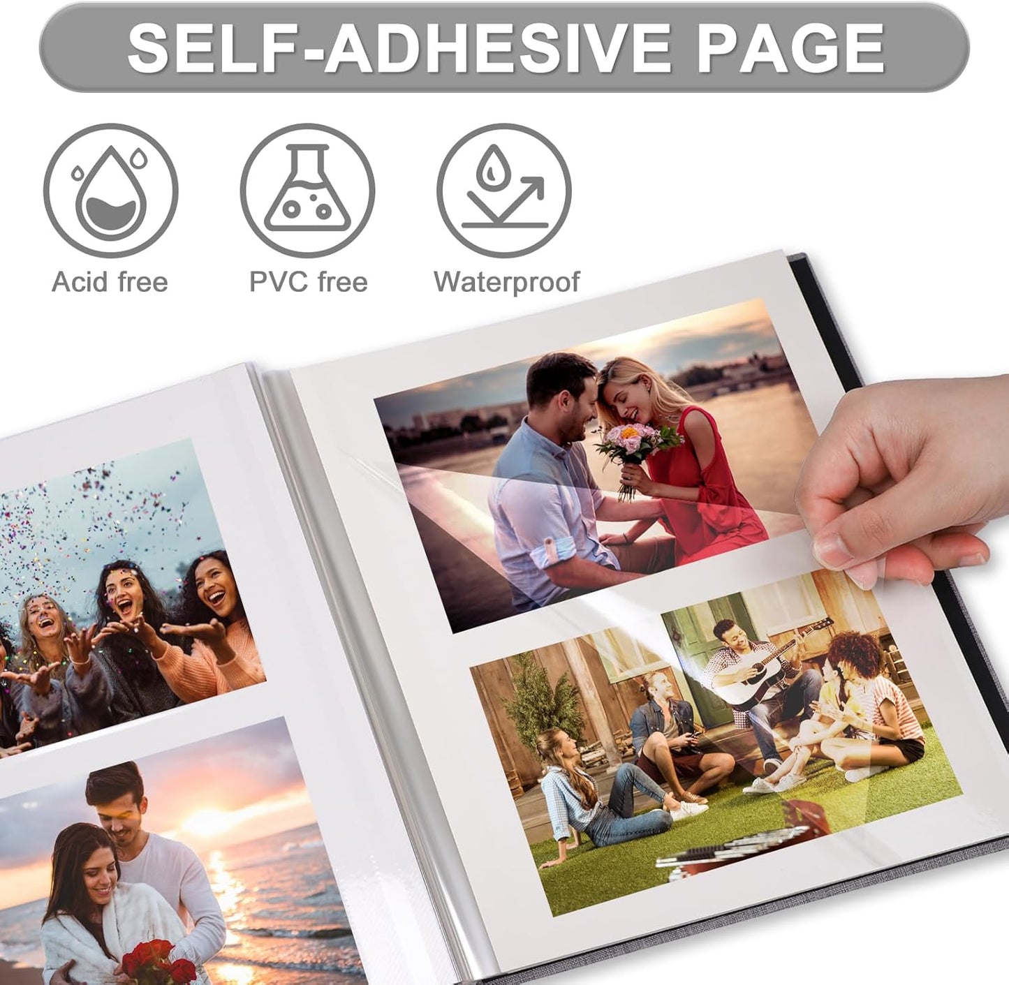 Photo Album Self Adhesive Pages Scrapbook Magnetic Photo Albums for 4x6 5x7 8x10 Pictures Sticky Pages Books for Baby Family Wedding 13.2x12.8 Black 120 Pages