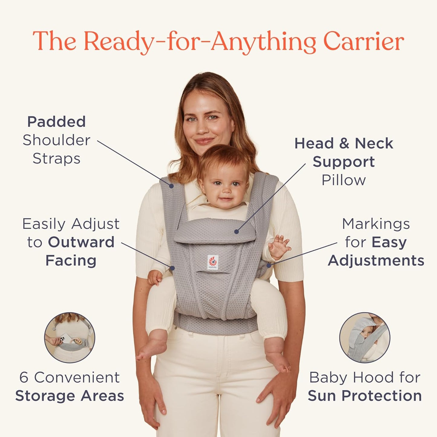 Ergobaby Omni Deluxe Baby Carrier Newborn to Toddler - Breathable Baby Carriers for Summer - All-Position Carrier with Enhanced Lumbar Support & Airflow (7-45 Pounds), Cotton, Onyx Black