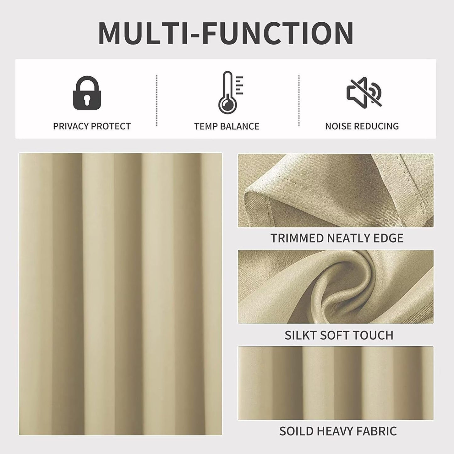 Joydeco Beige Custom Solid Single Blackout Curtain for Bedroom and Living Room, Grommet Thermal Insulated Room Darkening Curtain 1 Panel (Custom Size,Beige)