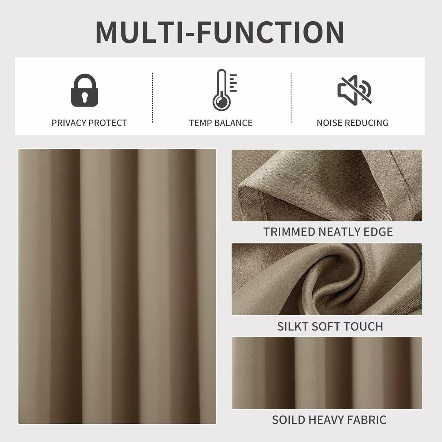 Joydeco Khaki Custom Solid Single Blackout Curtain for Bedroom and Living Room, Grommet Thermal Insulated Room Darkening Curtain 1 Panel (Custom Size,Khaki)