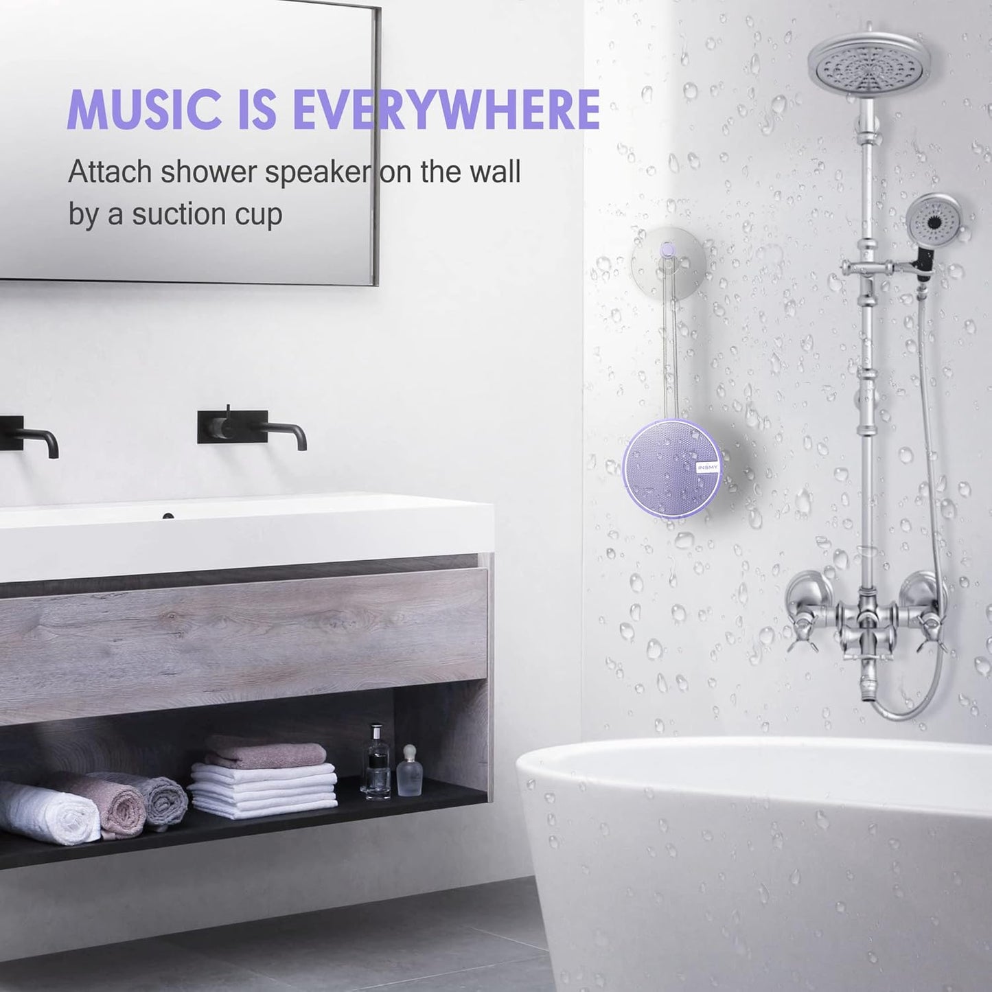 INSMY C12 IPX7 Waterproof Shower Bluetooth Speaker, Portable Small Speaker, Speakers Bluetooth Wireless Loud Clear Sound Support TF Card Suction Cup for Kayak Canoe Beach Gift (Purple)