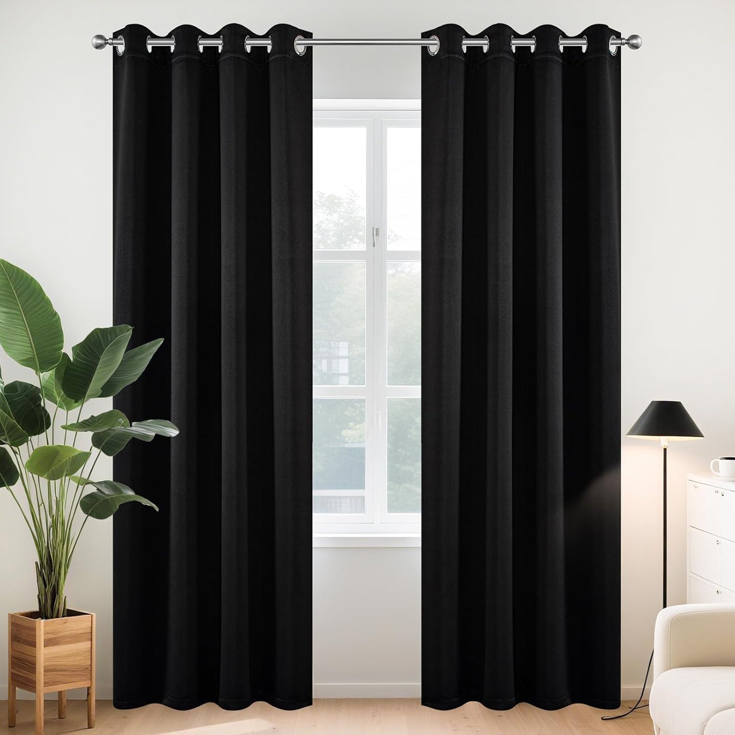Joydeco Blackout Curtains 108 Inches Long 1 Panel, Thermal Insulated Long Curtains& Drapes 1 Piece, Room Darkening Grommet Drapes for Living Room Bedroom Window (W70 x L108 Inch, Black)