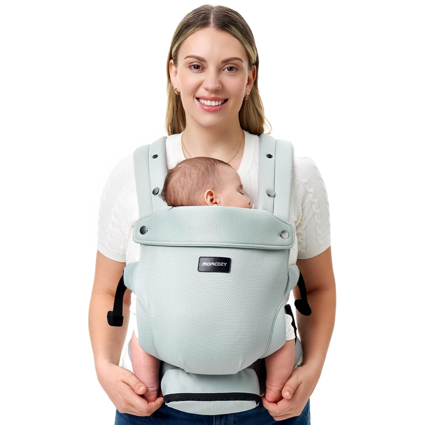 Momcozy Newborn Baby Carrier - Ergonomic, Cozy and Lightweight Carrier for 7-24lbs, Adjustable Neck Support with Sunshield, Breathable Airmesh Perfect for Summer Outing, Silver Grey
