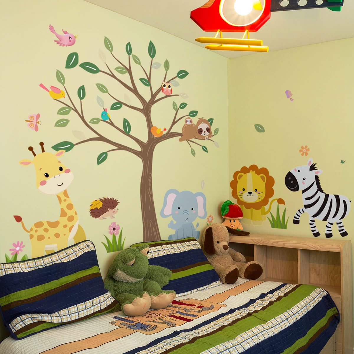iMagitek Large Jungle Animals Tree Wall Decals Safari Animals Climbing Trees Wall Stickers Elephant Giraffe Lion Sloth Wall Stickers for Baby Nursery Kids Room Playroom Classroom 90.94" x 62.59"