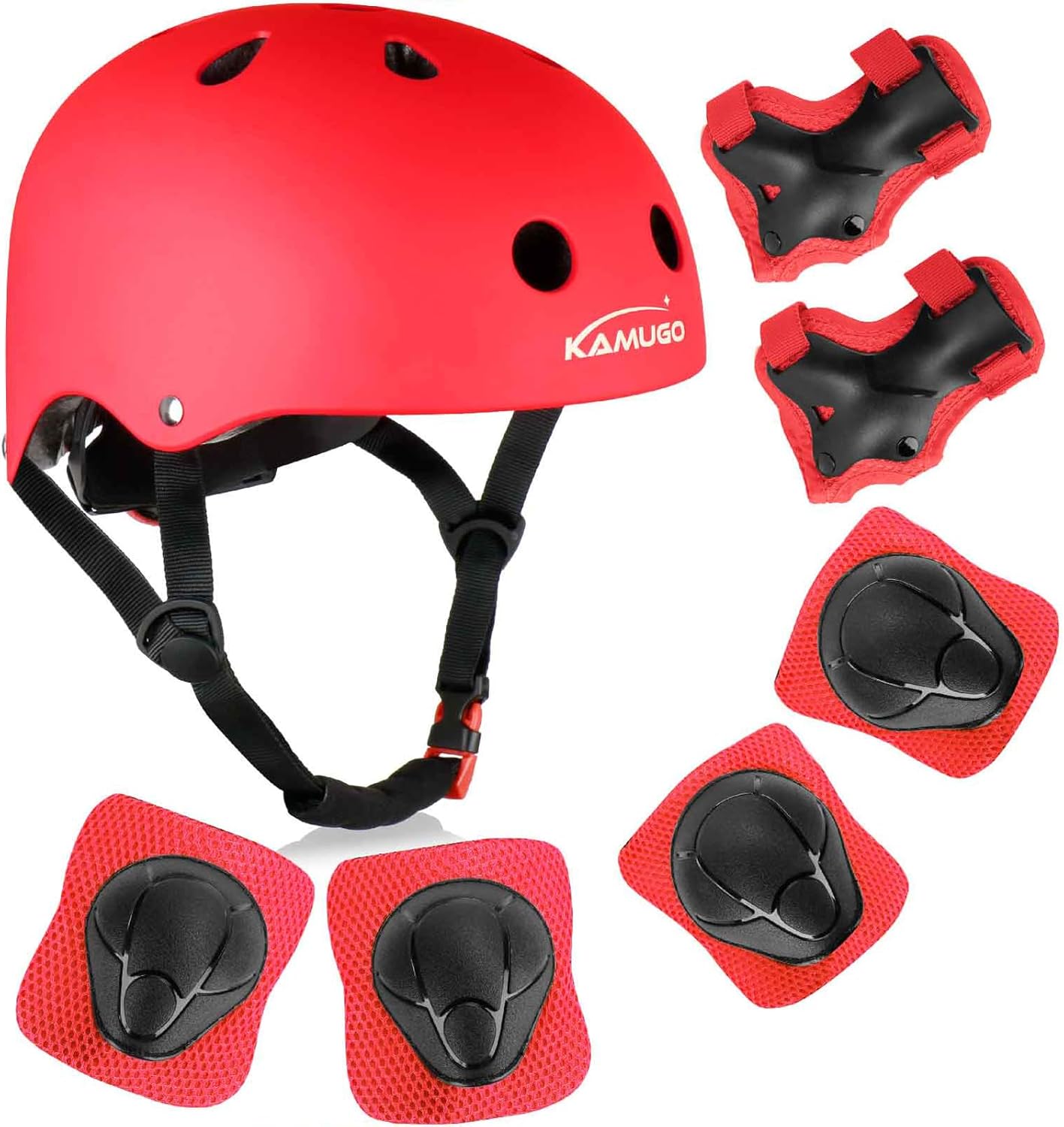 KAMUGO Kids Bike Helmet, Toddler Helmet for Ages 2-8 Boys Girls with Sports Protective Gear Set Knee Elbow Wrist Pads for Skateboard Cycling Scooter Rollerblading