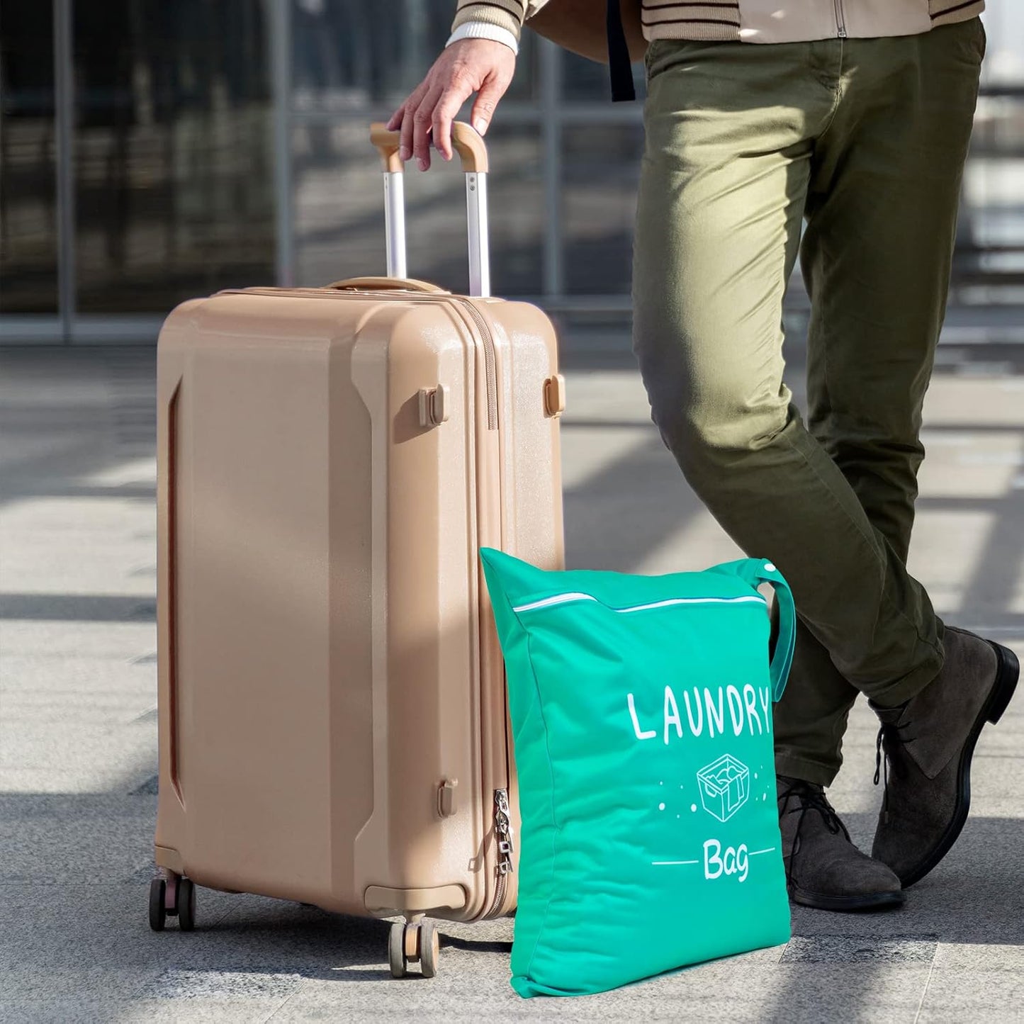 2 Pcs Large Travel Laundry Bags - Waterproof Wet/Dry, Washable, Drawstring, Bathing Suit, Workout, Gym Clothes, Swimming, Yoga - Green, Grey