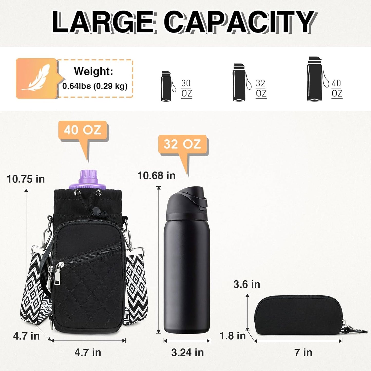 Water Bottle Carrier Bag with Strap, Water Bottle Holder Crossbody Bags for Women Men for Walking, Hiking,Cycling