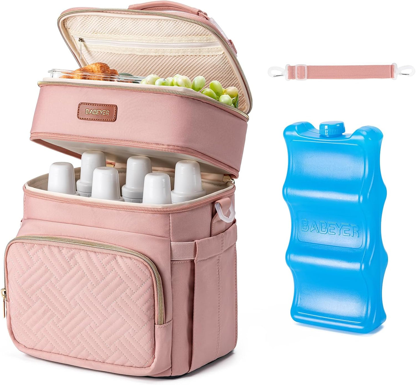 Insulated Breastmilk Cooler Bag with Ice Pack - Holds 6x9oz Bottles, Leakproof Double Layer, Baby Bottle Cooler Bag with Adjustable Strap for Nursing Moms, Daycare & Travel