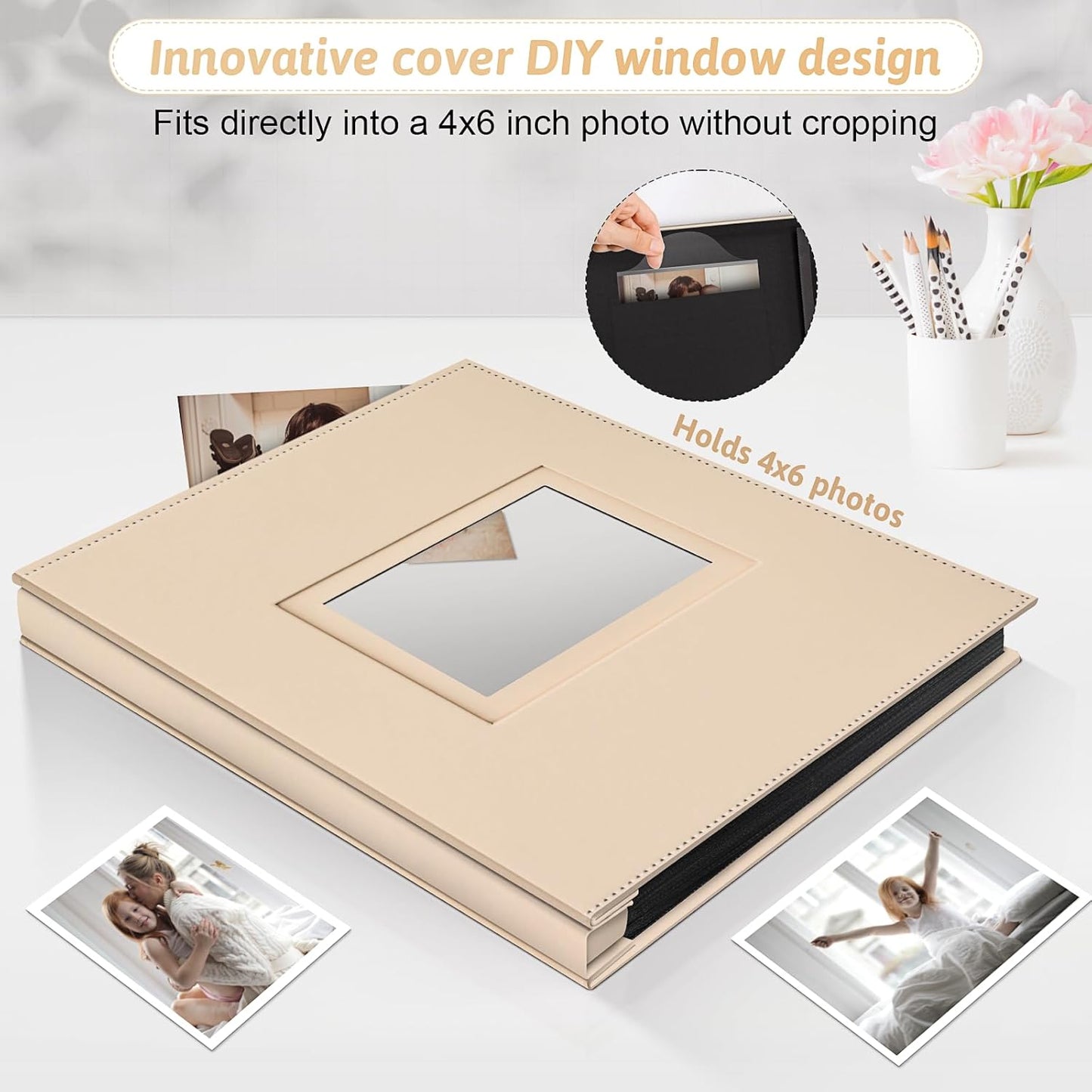 Popotop Photo Album 4x6 500 Pockets with Leather Hardcover Cover, Large Photo Album Binder Book with 50Pcs Pages for Family Travel Wedding Baby Gifts