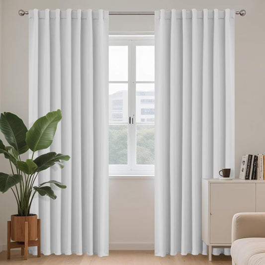 Joydeco 90 Inch 60% Blackout White Curtains 2 Panels,Elegant Soft Sheer Curtains for Bedroom,Thermal Insulated Black Out Drapes for Living Room,Rod Pocket Back Tab Drapes(W52 x L90 Inch,Greyish White)