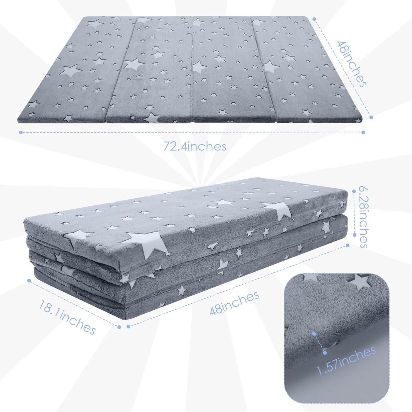 MeMoreCool Kids Floor Mattress Large 6x4 FT, Thicken Foam Futon Mattress for Playroom, Foldable Crawling Mat for Children’s Play Area