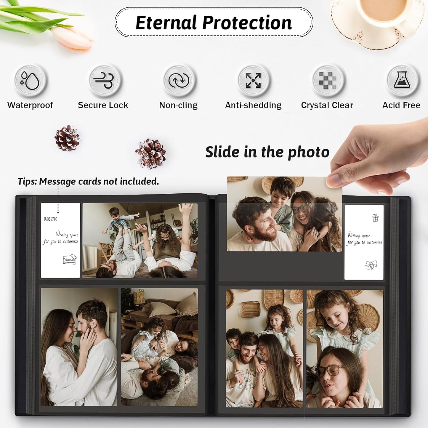 Popotop Photo Album 4x6 300 Pockets with Leather Hardcover Cover, Small Photo Album Holder Book with 50Pcs Pages for Family Travel Wedding Baby Gifts