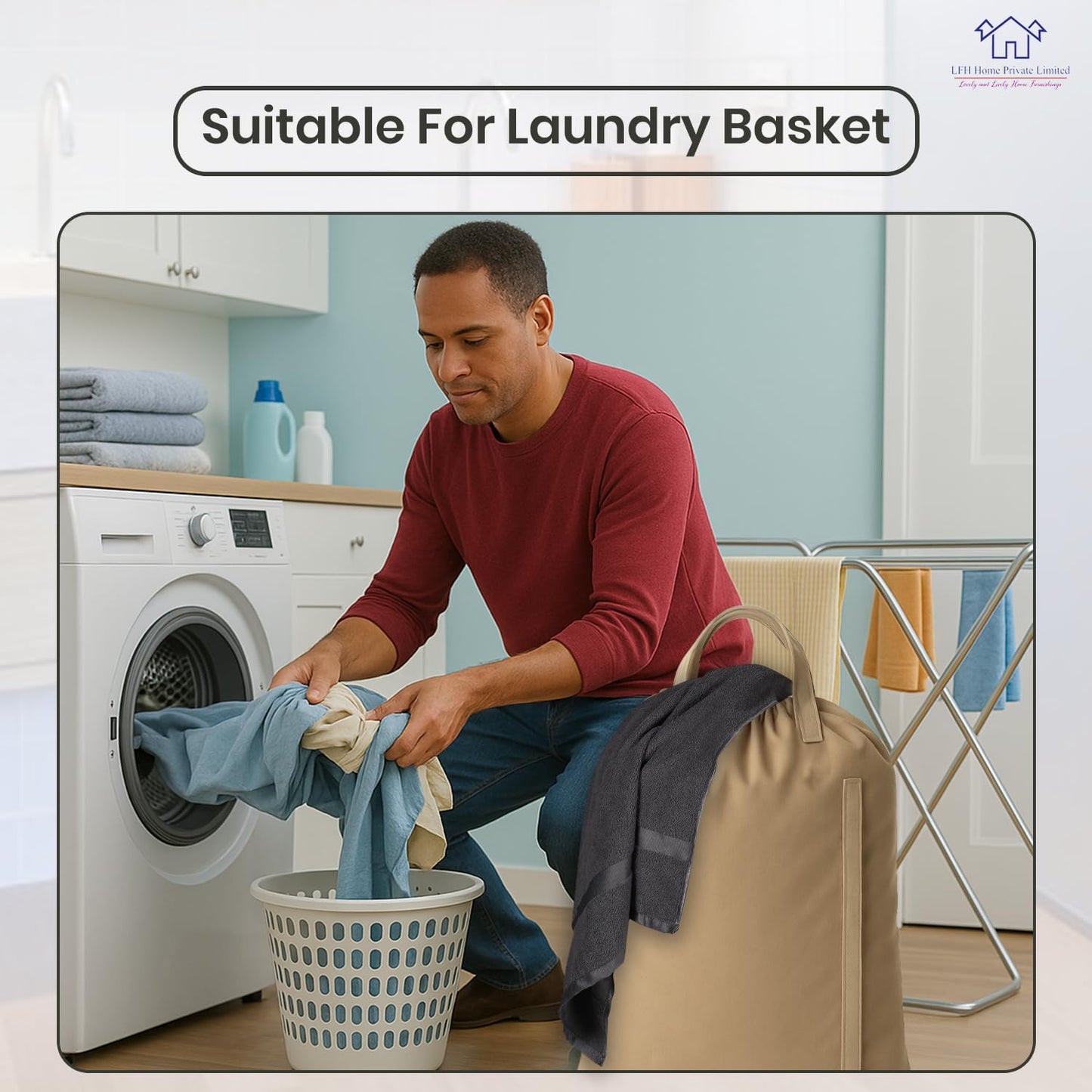 LFH Home Cotton Canvas Large Laundry Bag with Handle, Heavy Duty Drawstring Closure Washable Laundry Bags, School Travel, Home, Hotel, College Dorm, Organizer Sack, Toys Clothes 20x30-Beige