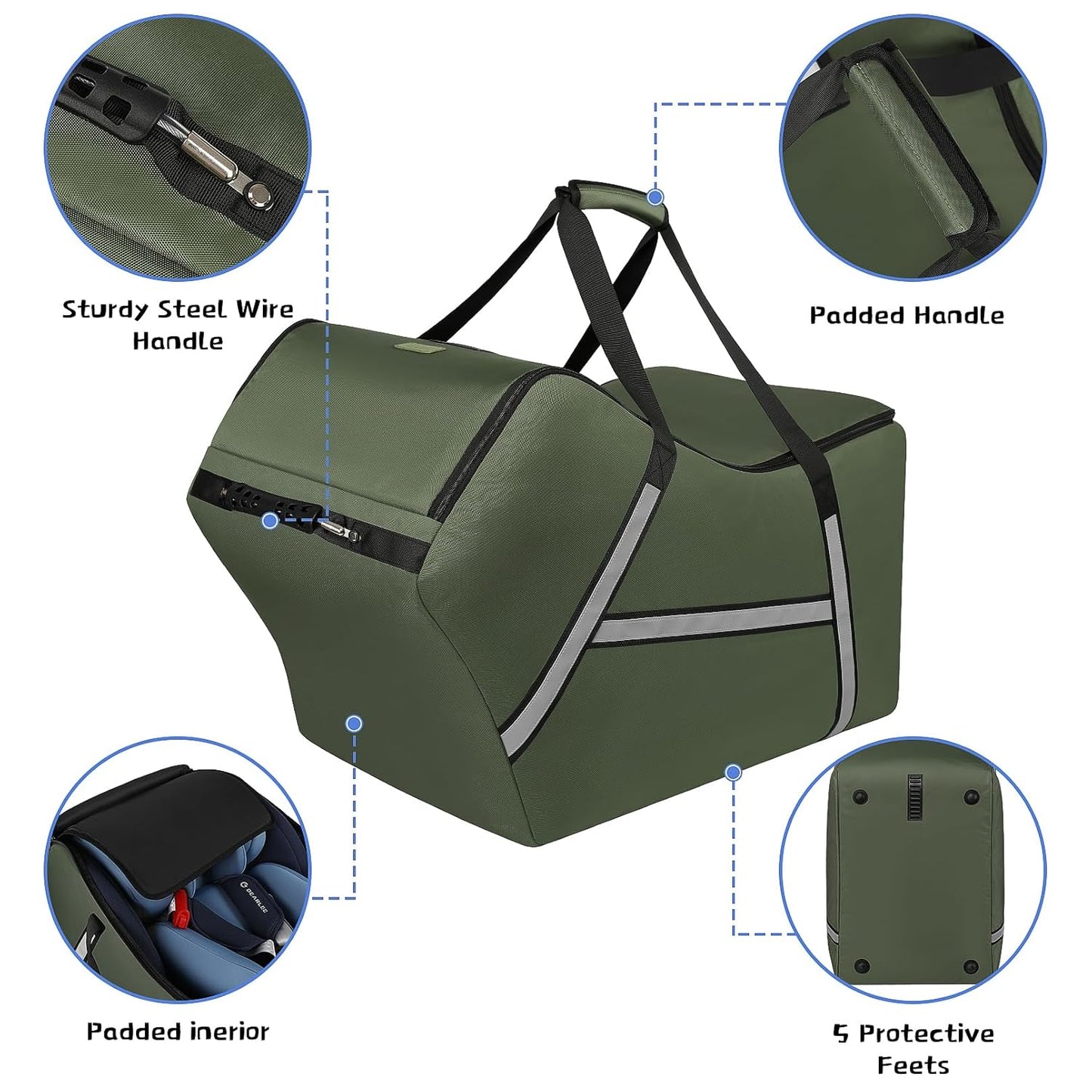 Infant Car Seat Travel Bag for Airplane Compatible with All Nuna Pipa Car Seat and Base,Chicco KeyFit 30 and Base, Padded Car Seat Bags for Air Travel,Car Seat Gate Check Bag with Side Pocket, Green