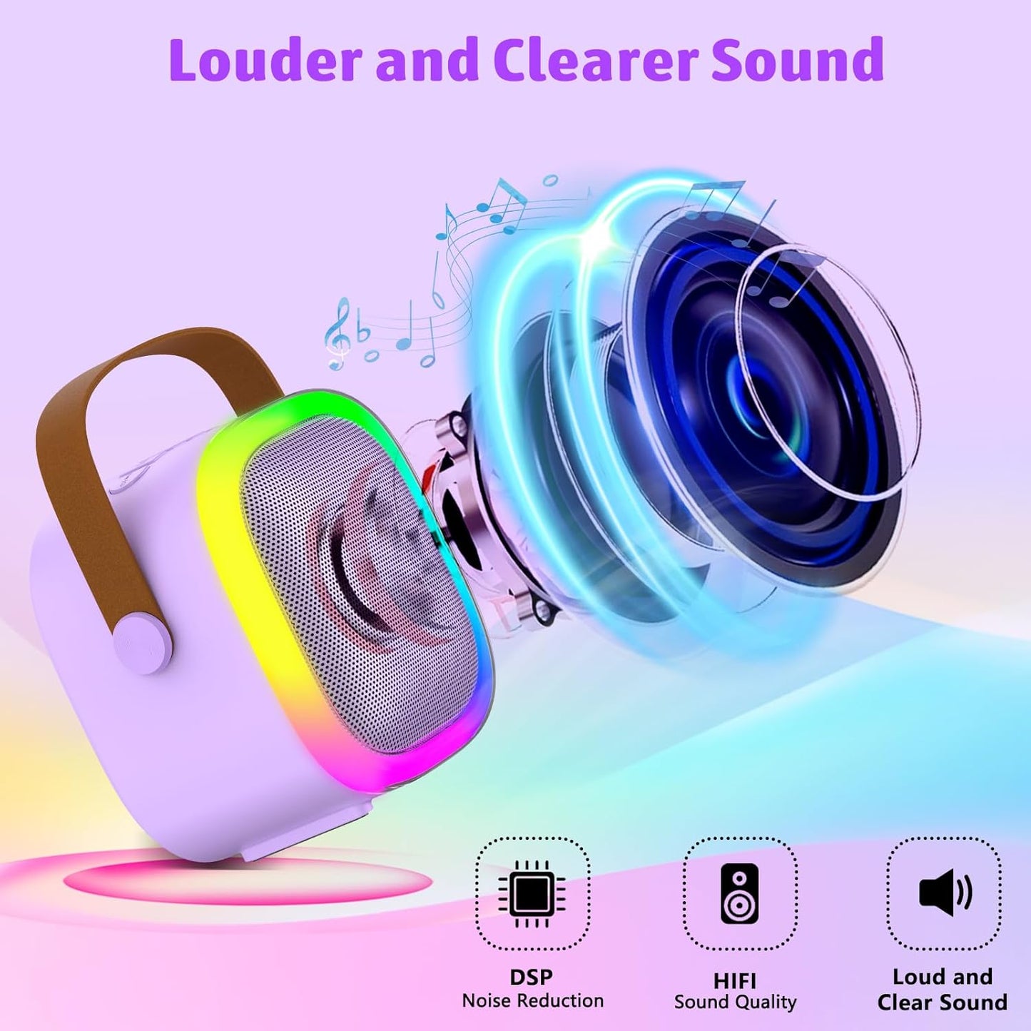 Karaoke Machine for Kids Adults, Portable Bluetooth Speaker with 2 Wireless Microphones and LED Lights, Kids Toys Birthday Gifts for Girls and Boys Ages 4, 5, 6, 7, 8,9,10,11,12+ Years, Home Party