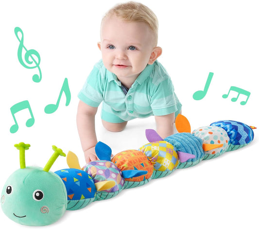 LIGHTDESIRE Baby Toys Musical Caterpillar,Infant Stuffed Animal Toy with Crinkle and Rattles,Soft Sensory Toys with Textures for Tummy Time Newborn Boys Girls 0 3 6 12 Months(Blue)