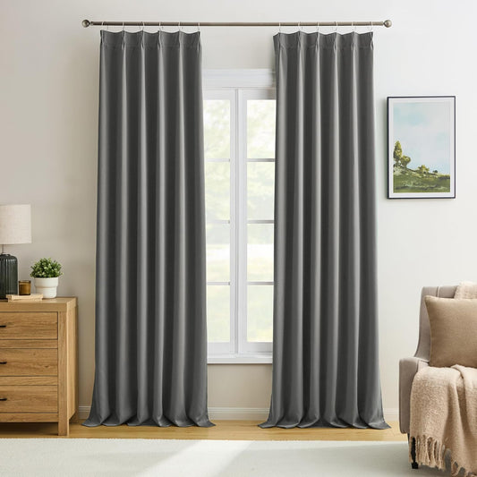 KEQIAOSUOCAI 94 Inch Pinch Pleat Living Room Curtains & Drapes 2 Set, Thermal Insulated Cabin Accordion Style Vertical Pleat Draft for Bedroom 40 x 94-inch(40 Wide Each Panel,Grey Color)